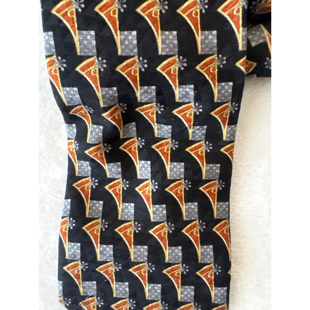 Villa Bolgheri Italia Mens Silk Tie Black Gold Silver Geometric Abstract Italy - Picture 2 of 5